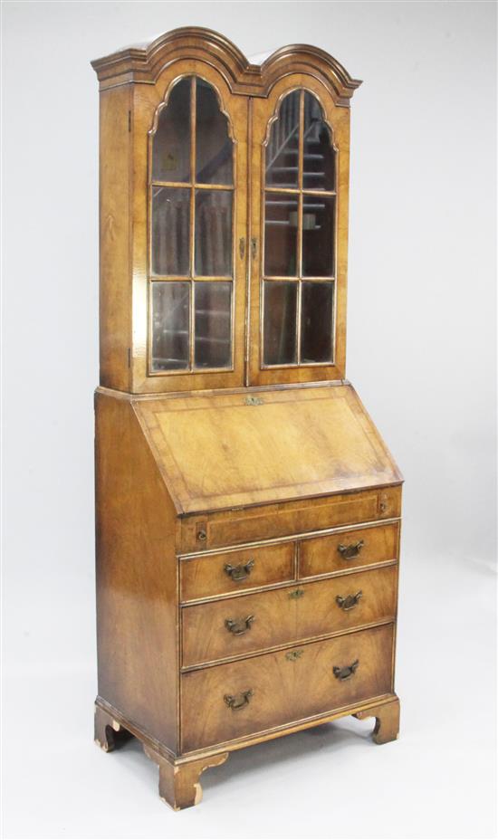 A Queen Anne style walnut bureau bookcase, H.6ft 2.5in.